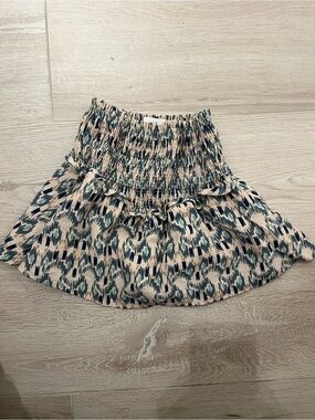 Zara Cream and Blue Smocked Printed Skirt